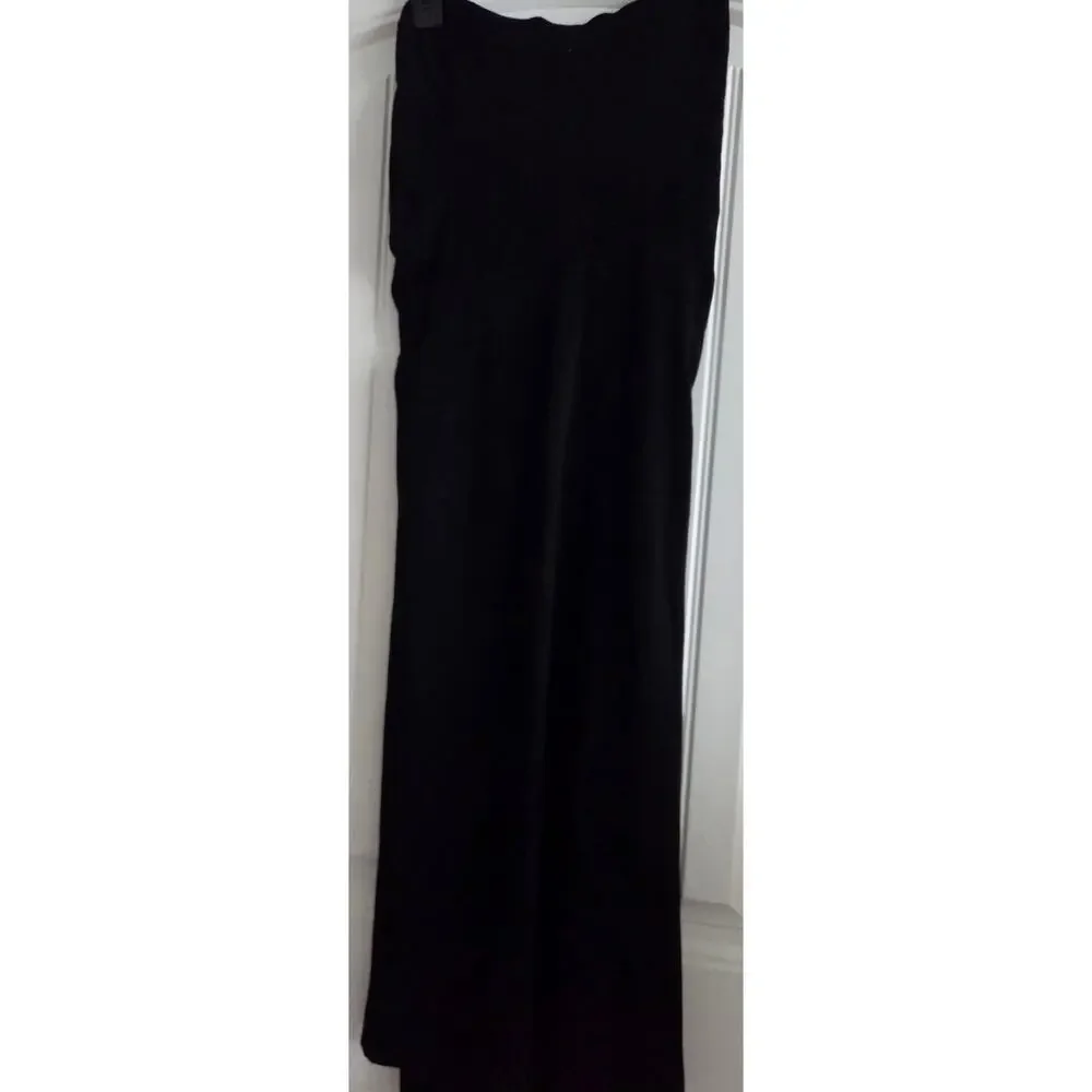 Free People Peak Show Black Ruched Knit Maxi Skirt Slit Size M Medium